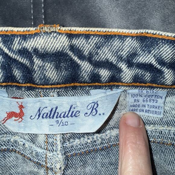 Vintage 80’s Acid Wash Denim Mini Skirt Sz 9/10 Chevron Yoke Waist- Pockets EUC - Picture 5 of 8